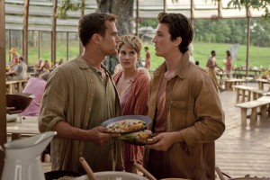 Theo James as Four, Shailene Woodley as Tris, and Miles Teller as Peter in The Divergent Series: Insurgent. Copyright 2015, Lionsgate Productions