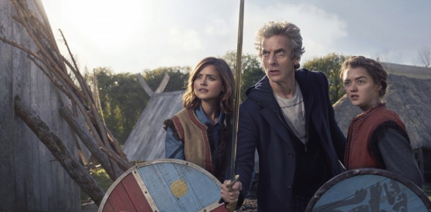 Picture shows: Jenna Coleman as Clara, Peter Capaldi as the Doctor and Maisie Williams as Ashildr