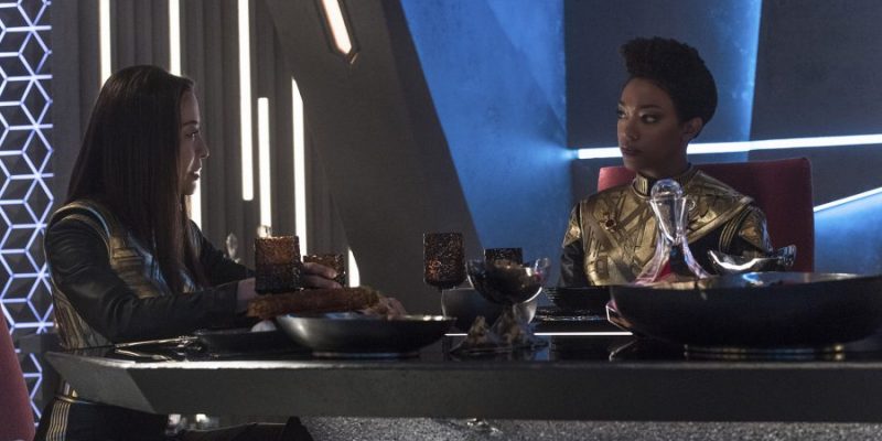 "Vaulting Ambition" -- Episode 112 -- Pictured (l-r): Michelle Yeoh as  Philippa Georgiou; Sonequa Martin-Green as Michael Burnham of the CBS All Access series STAR TREK: DISCOVERY. Photo Cr: Ben Mark Holzberg/CBS