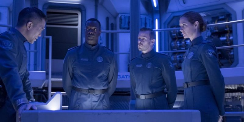 THE EXPANSE -- "Triple Point" Episode 305 -- Pictured: (l-r) Byron Mann as Admiral Nguyen, Martin Roach as Admiral Souther, Morgan Kelly as Manusco -- (Photo by: Rafy/Syfy)