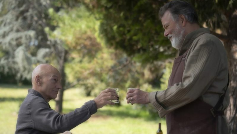 Jean-Luc Picard (Patrick Stewart) and Will Riker (Jonathan Frakes) together again on Star Trek: Picard episode 107, Nepenthe, on CBS All-Access.