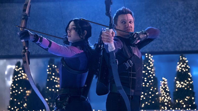Hailee Steinfeld as Kate Bishop and Jeremy Renner as Clint Barton/Hawkeye in Marvel Studios' HAWKEYE. Photo by Chuck Zlotnick. © Marvel Studios 2021. All Rights Reserved.