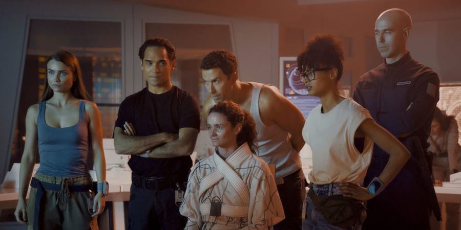 THE ARK — “A Slow Death Is Worse” Season 1 Episode 7 — Pictured: (l-r) Tiana Upcheva as Eva Markovic, Reece Ritchie as Lt. Spencer Lane, Richard Fleeshman as Lt. James Brice, Christie Burke as Lt. Sharon Garnet, Stacey Read as Alicia Nevins, Pavle Jerinic as Felix Strickland — (Photo by: Ark TV Holdings, Inc./SYFY)