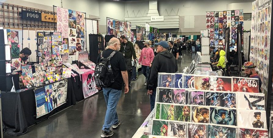 Patrons prowl the aisles at this year's Fan Expo Portland 2023 comic con in February.