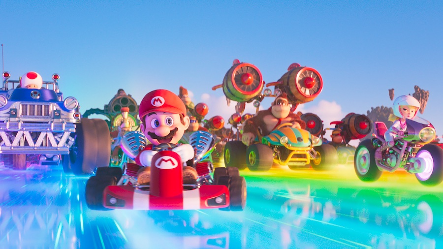 (from left) Toad (Keegan-Michael Key), Mario (Chris Pratt), Donkey Kong (Seth Rogen) and Princess Peach (Anya Taylor-Joy) in Nintendo and Illumination’s The Super Mario Bros. Movie, directed by Aaron Horvath and Michael Jelenic.